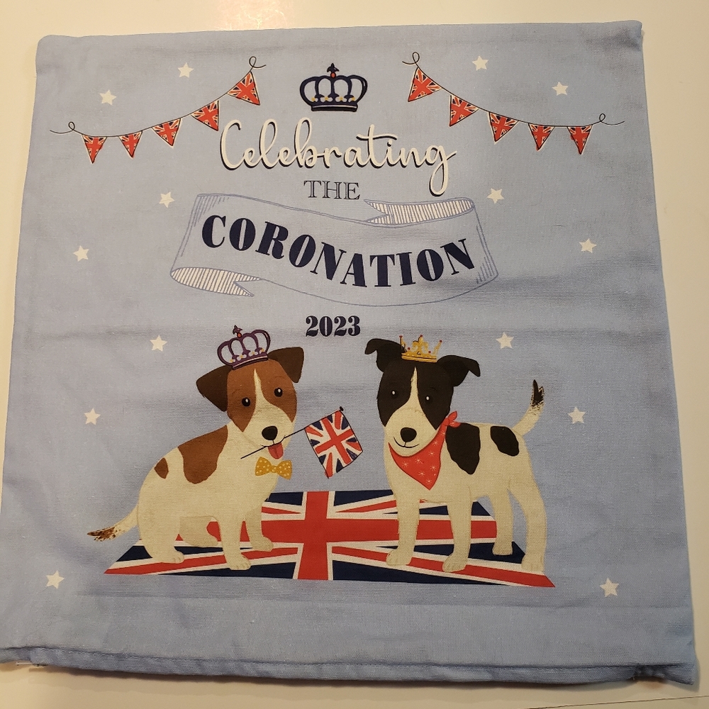 Tesco 2023 Celebrating the Coronation light blue cotton  pillow cover 18x18